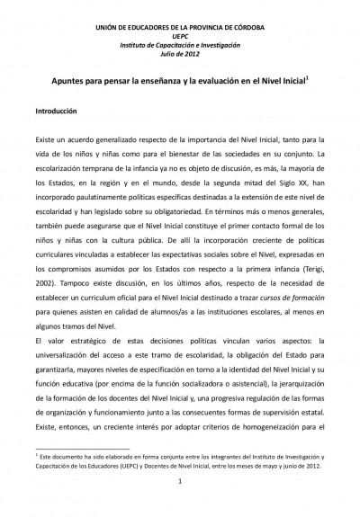 Apuntes para pensar la enseñanza y la evaluación en el Nivel Inicial | publicación